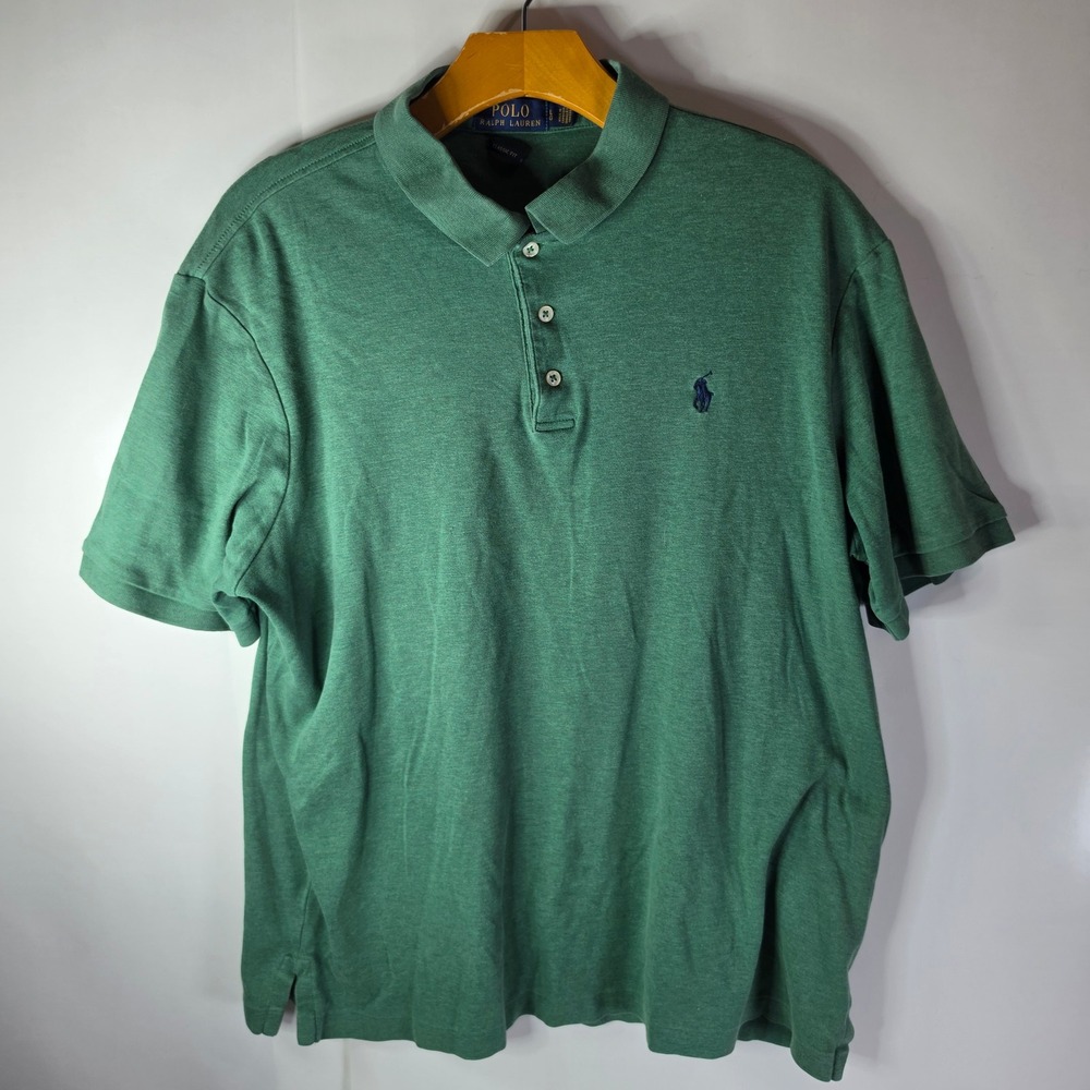 Polo Ralph Lauren Mens L Classic Fit Green Heather Pique Short Sleeve Pony Shirt